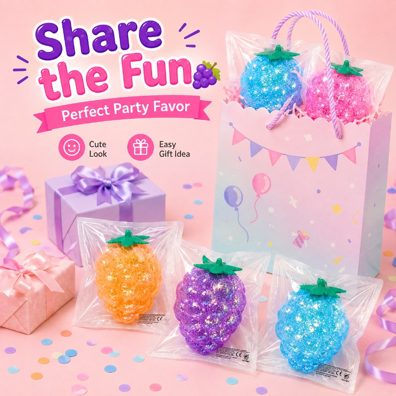 Pearl Grape Squeeze Relax Toy, Shiny Fruit-Shaped
